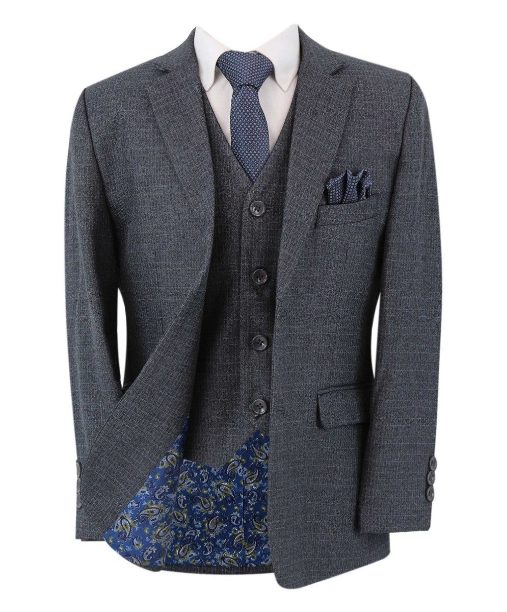 Boy Tweed Tailored Fit Husky Sizes Suit - JONATHAN Charcoal - Charcoal Grey