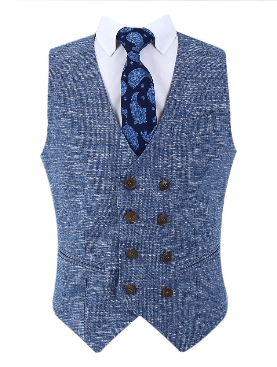 Boys Slim Fit Windowpane Check Suit - Blue