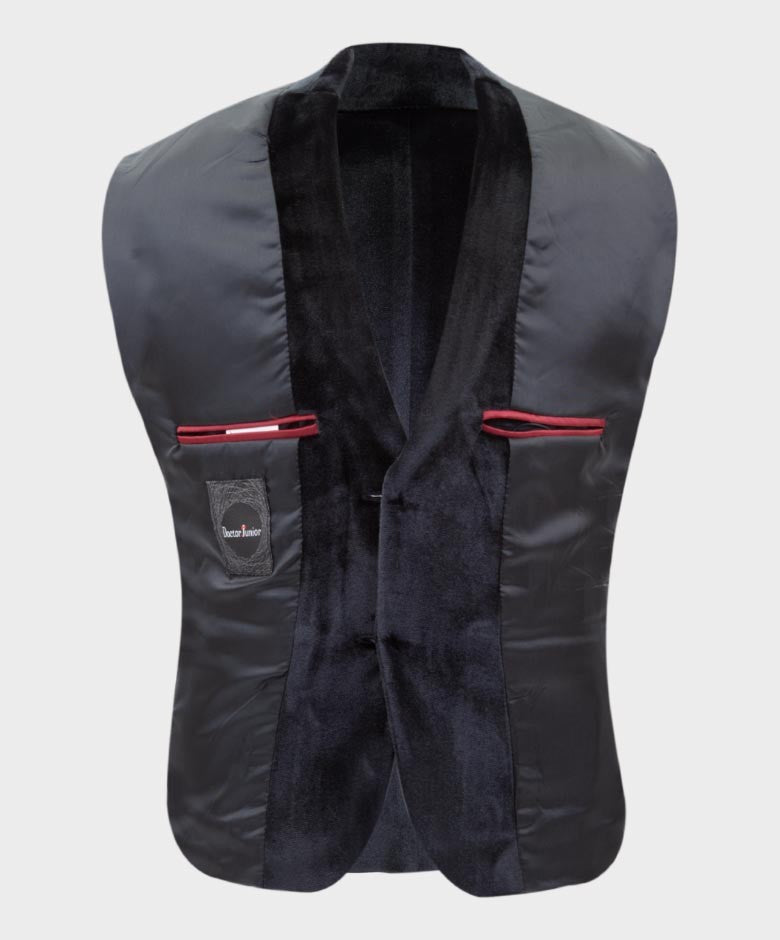 Boys Tailored Fit Velvet Blazer with Elbow Patches - Black