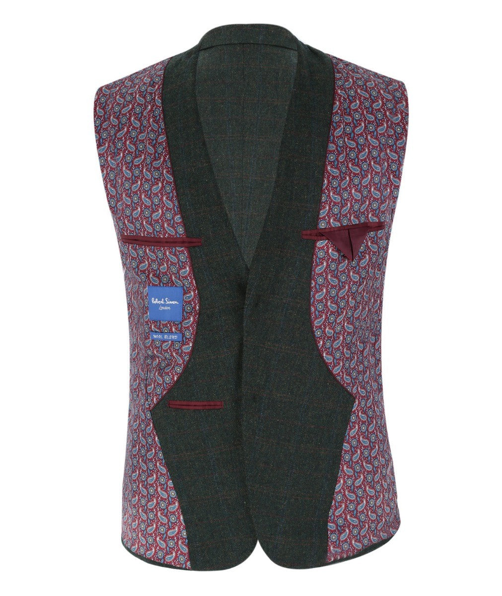 Men's Tweed Check Tailored Fit Suit Jacket - JOSHUA - Green