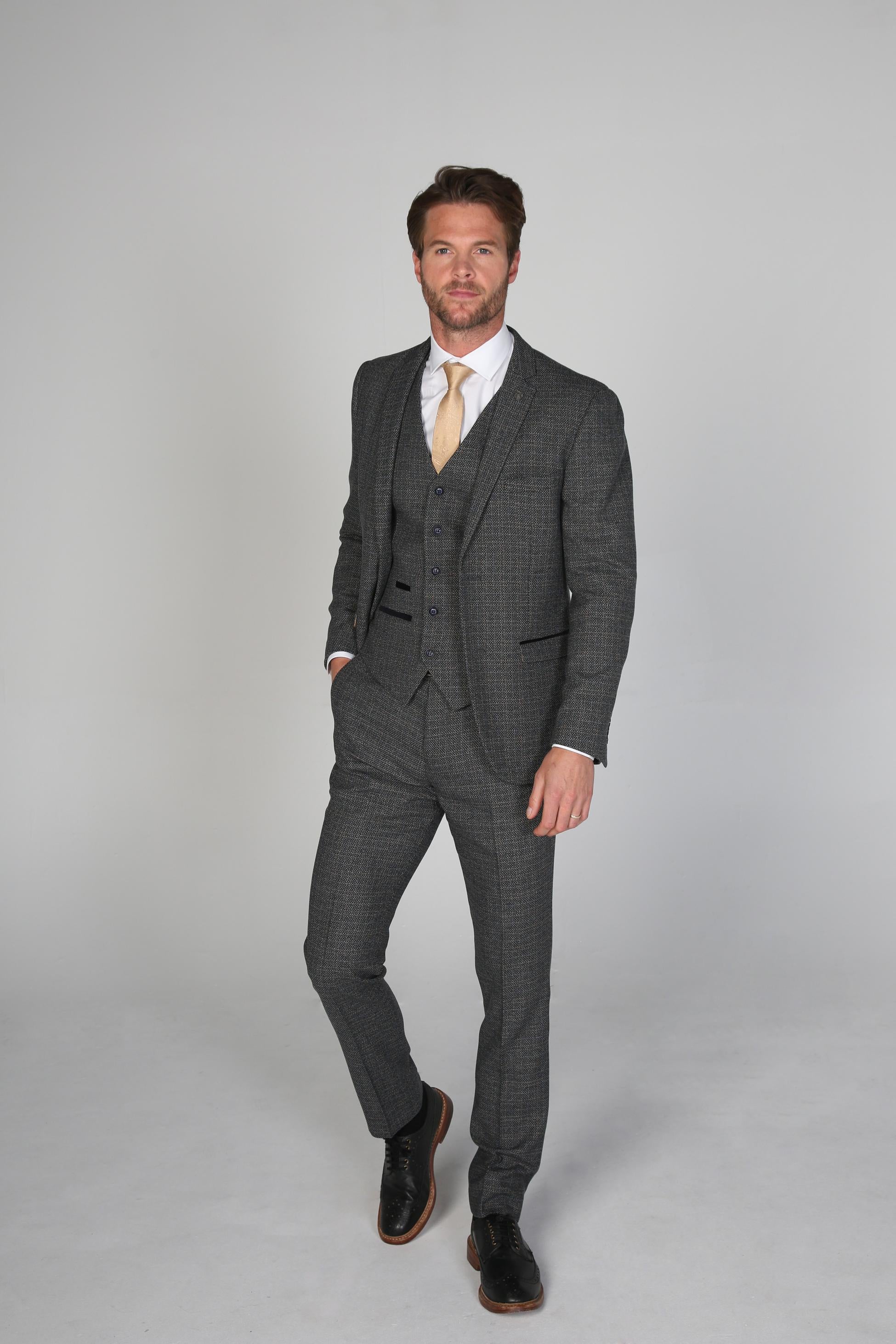 Men's Tweed-Like Tailored Fit Formal Suit - RALPH - Grey