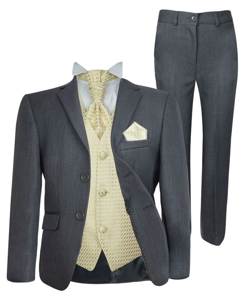 Boys Grey Suit & Choice Of Waistcoat - THOMAS - Grey - Gold