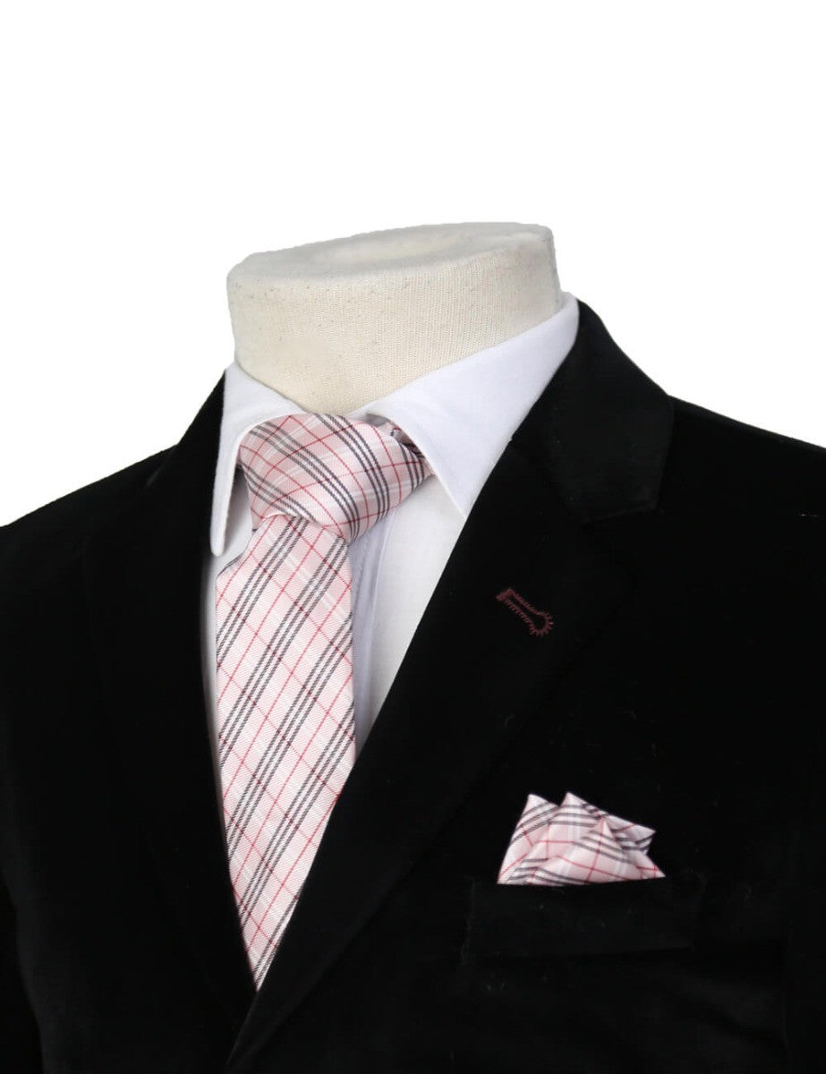 Boys Plaid Checkered Tie Pink and Red