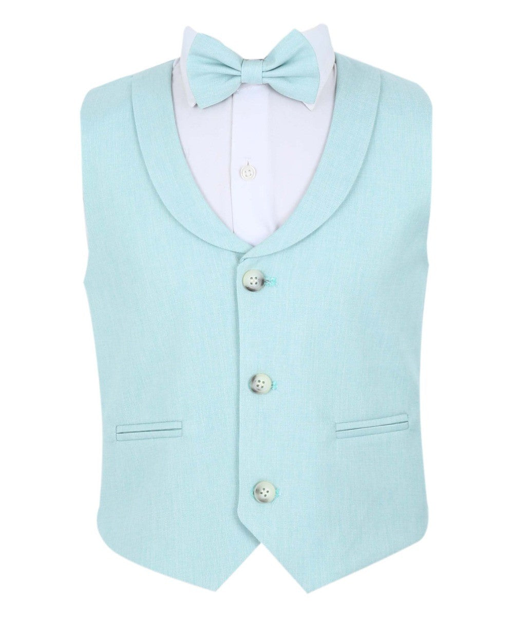 Boys Formal Waistcoat Suit Set - Green - Beige