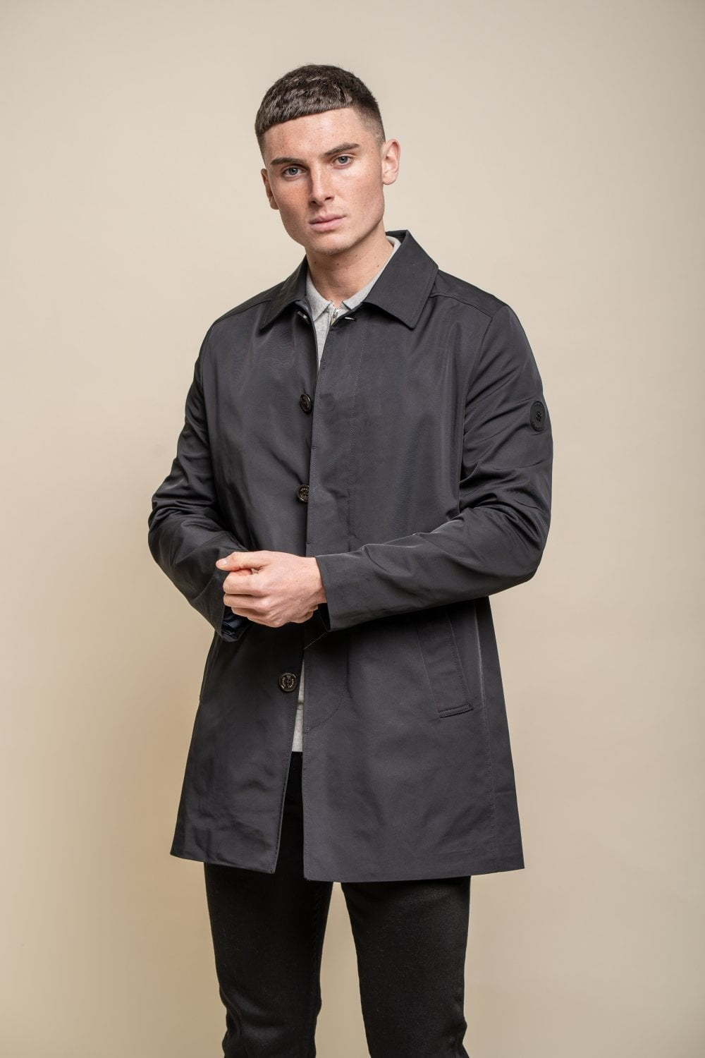 Men's Mid-Length Lightweight Casual Coat - BARRACUDA - Black