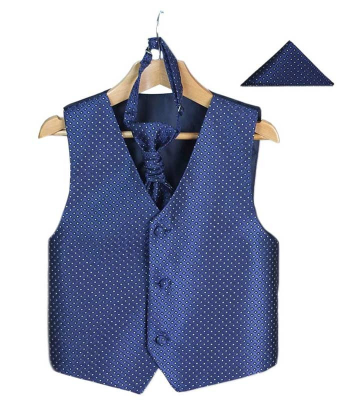 Men's Waistcoat Cravat Hanky Set - Navy Blue