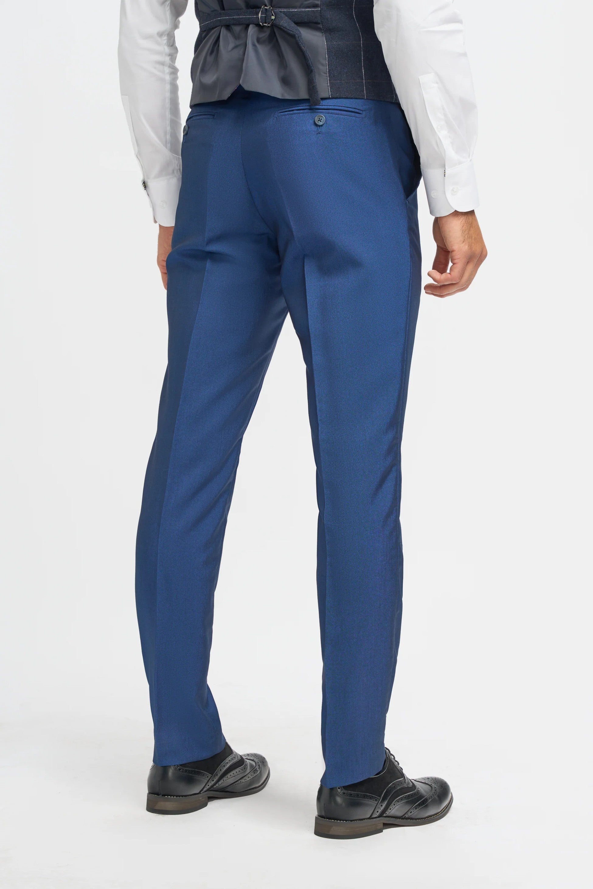 Men's Royal Blue Slim Fit 3-Piece Suit with Navy Blue Windowpane Check Tweed Waistcoat - Blue