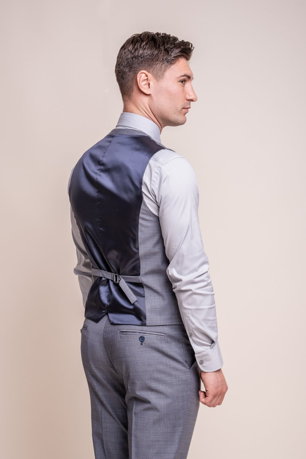 Men's Wool Blend Slim Fit Waistcoat - BOND - Puppytooth Grey