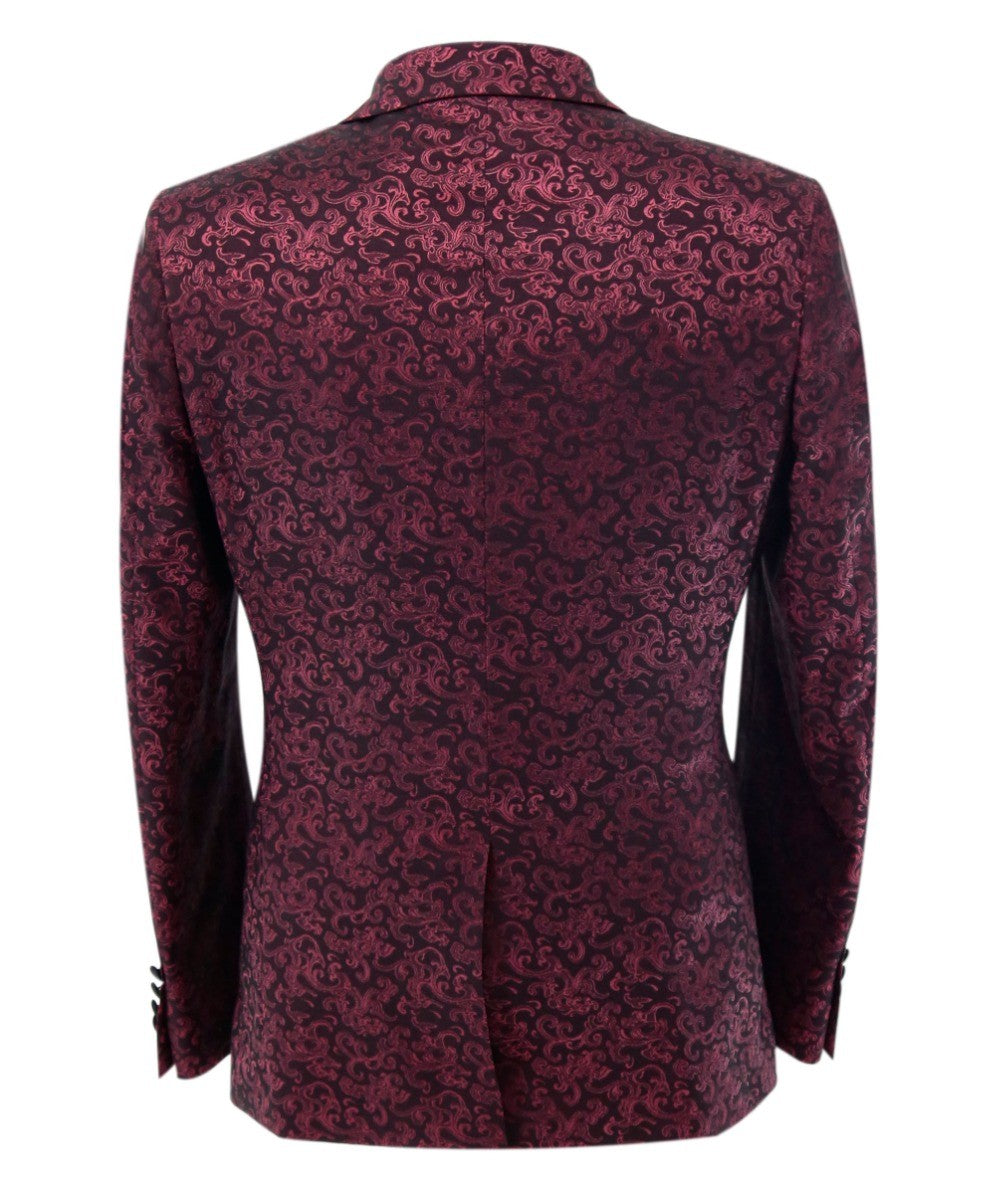 Men's Patterned Shimmer Tuxedo Suit - AARON - Burgundy