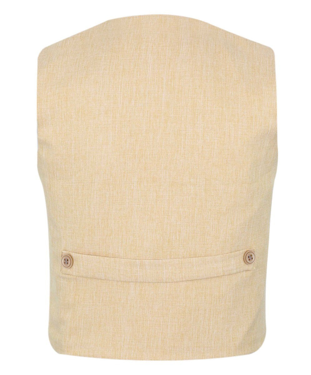 Baby Boys Cotton Linen Waistcoat Suit Set 3 Piece - Gold