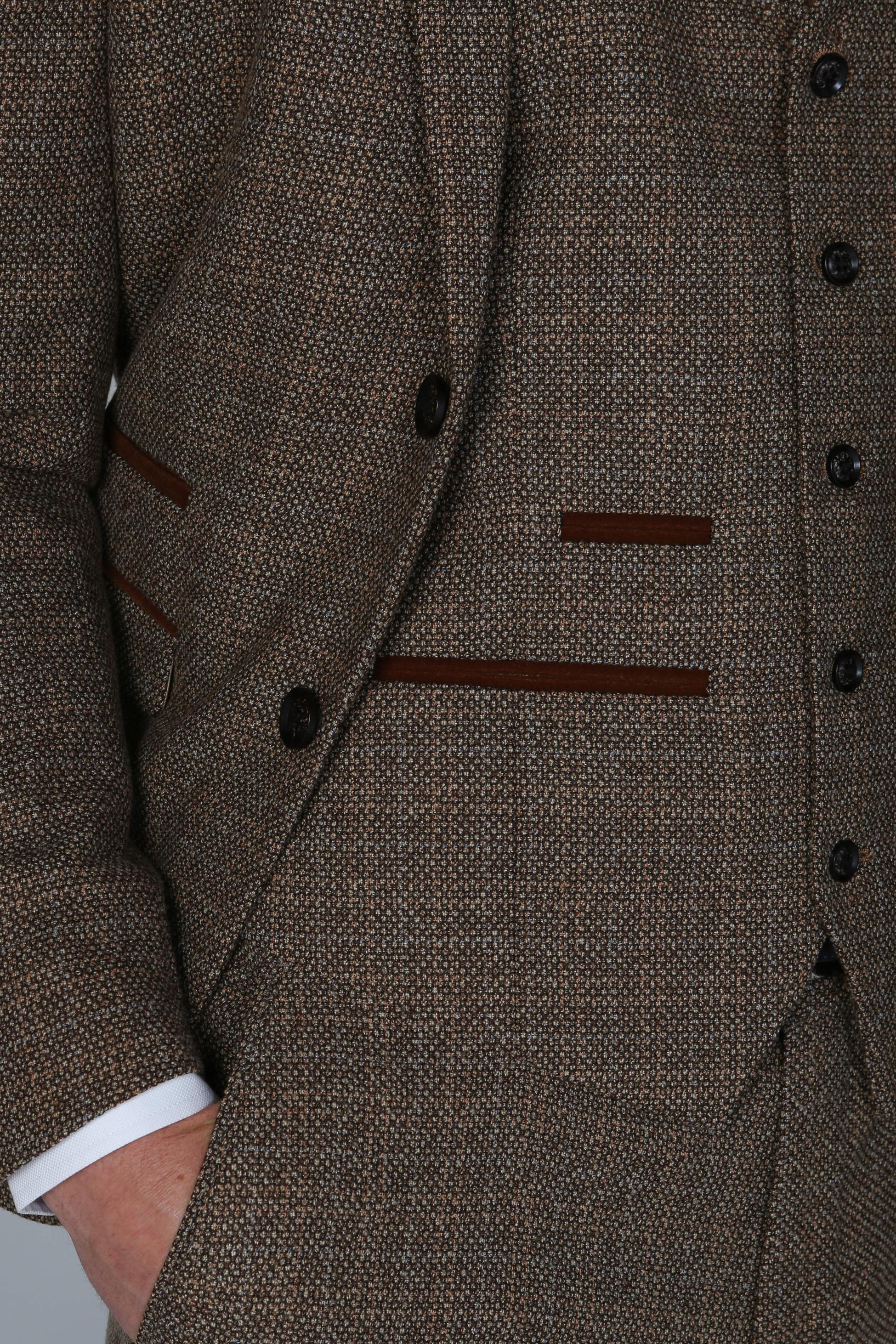 Men's Tweed-Like Tailored Fit Formal Suit - RALPH - Brown