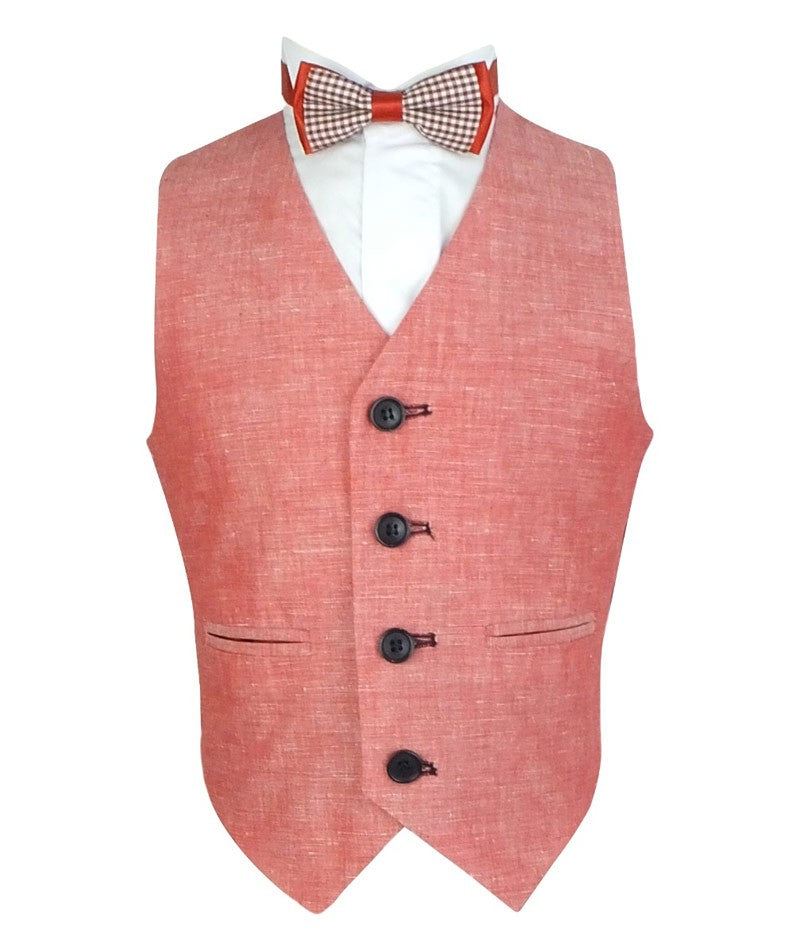 Boys Linen Suit with Elbow Patches - Red