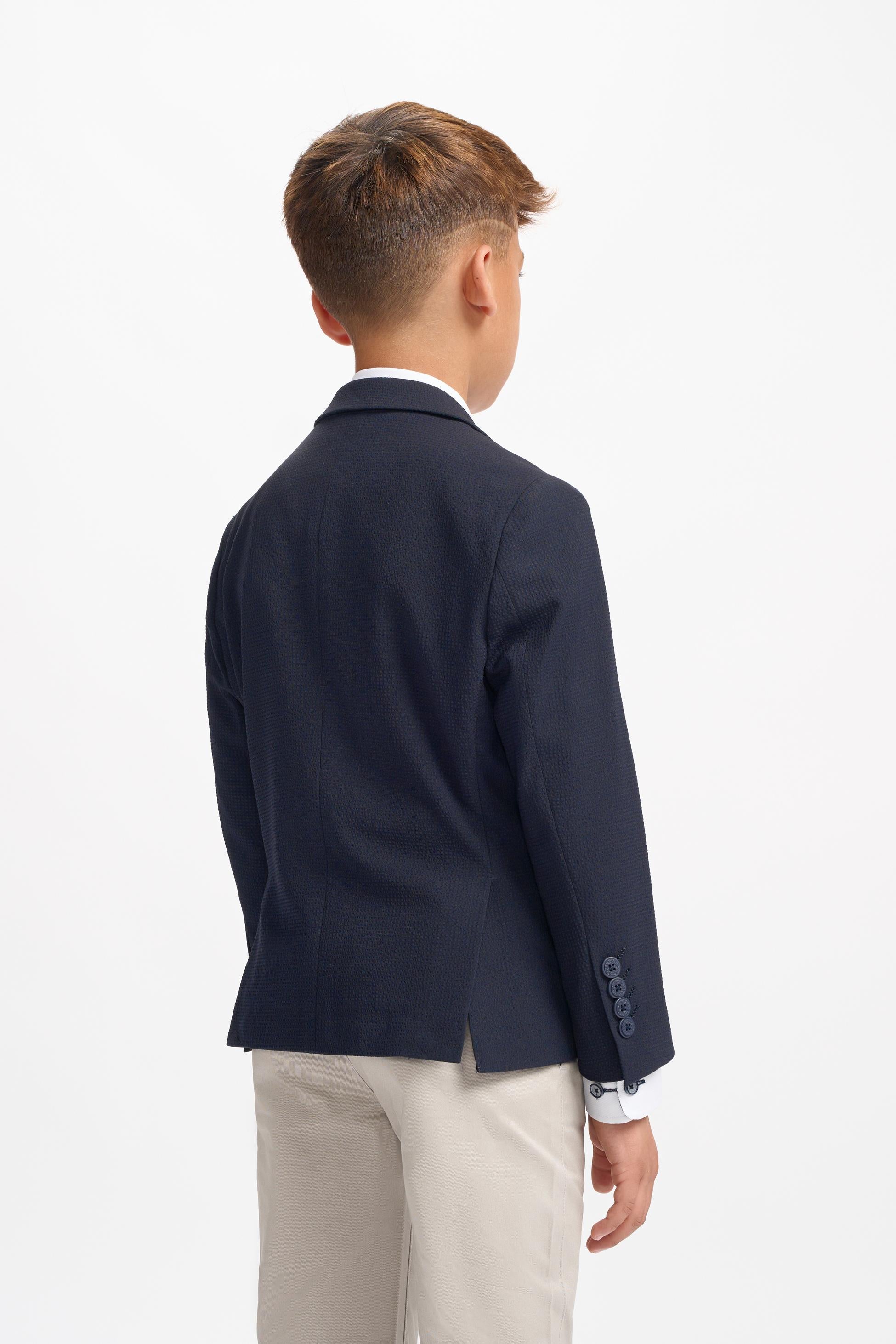 Boys Textured Slim Fit Suit Jacket SIREN - Navy Blue