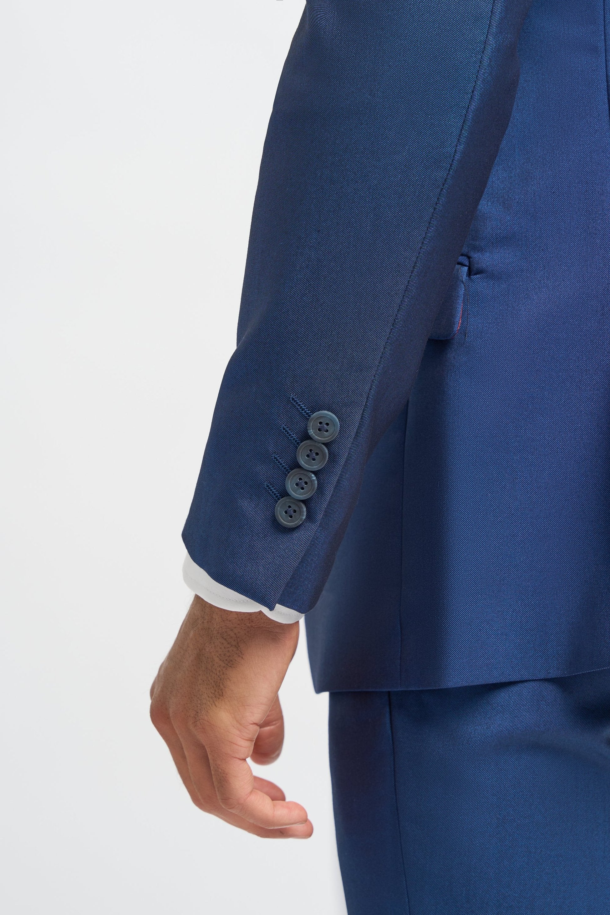 Men's Royal Blue Slim Fit 3-Piece Suit with Navy Blue Windowpane Check Tweed Waistcoat - Blue