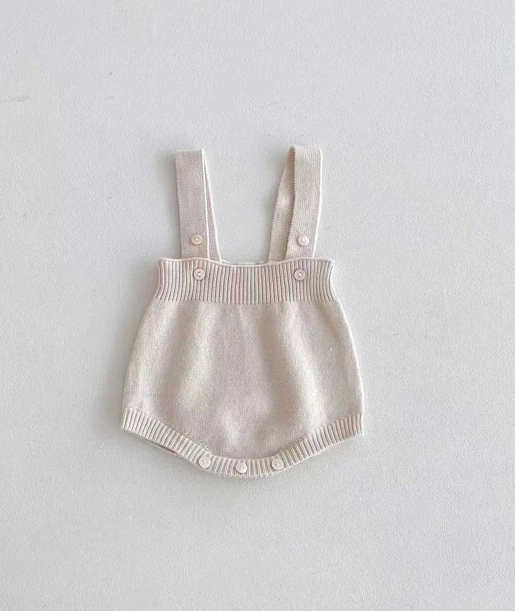 Baby Girls’ Knit Suspender Romper & Embroidered Cardigan Set - 2421 - Sand Beige