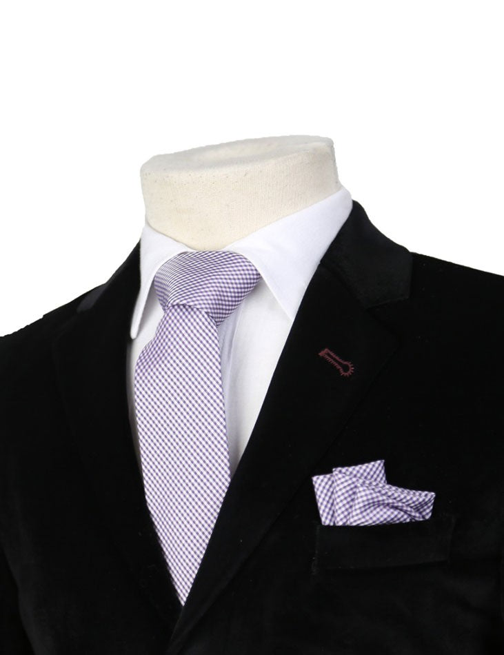 Boys Plaid Checkered Tie  Violet and White