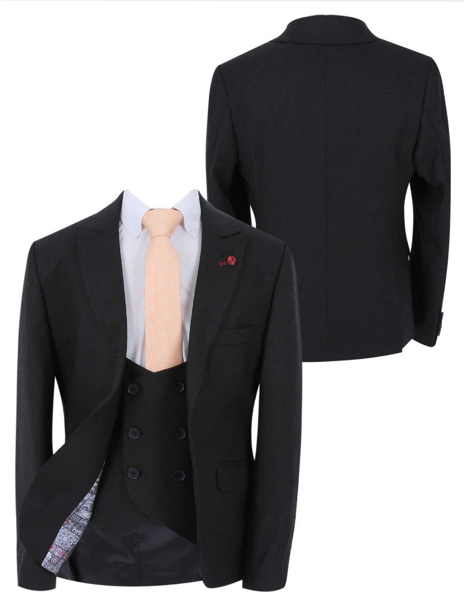 Boys Slim Fit Black Suit - Alvarez - Black