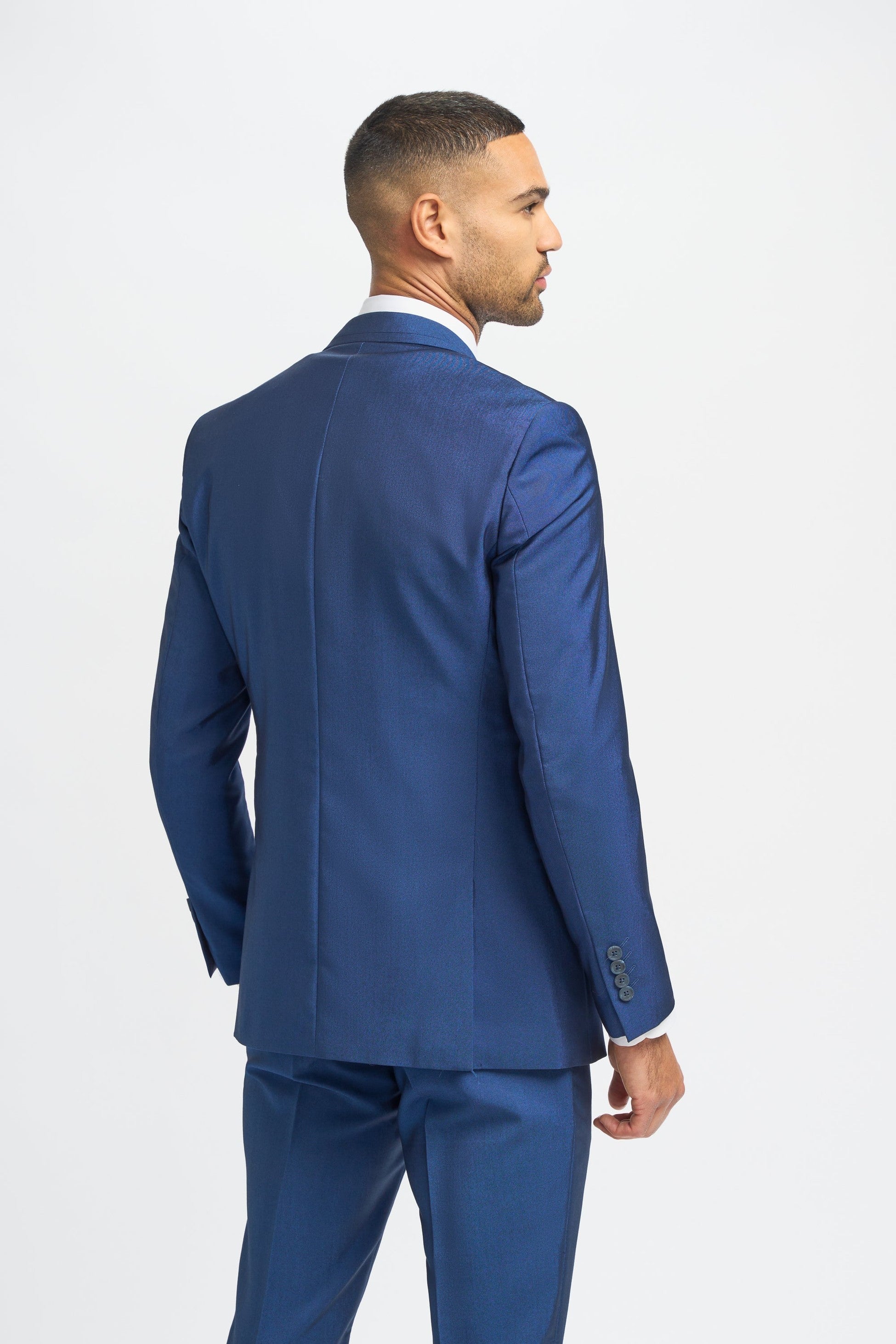 Men's Royal Blue Slim Fit 3-Piece Suit with Navy Blue Windowpane Check Tweed Waistcoat - Blue