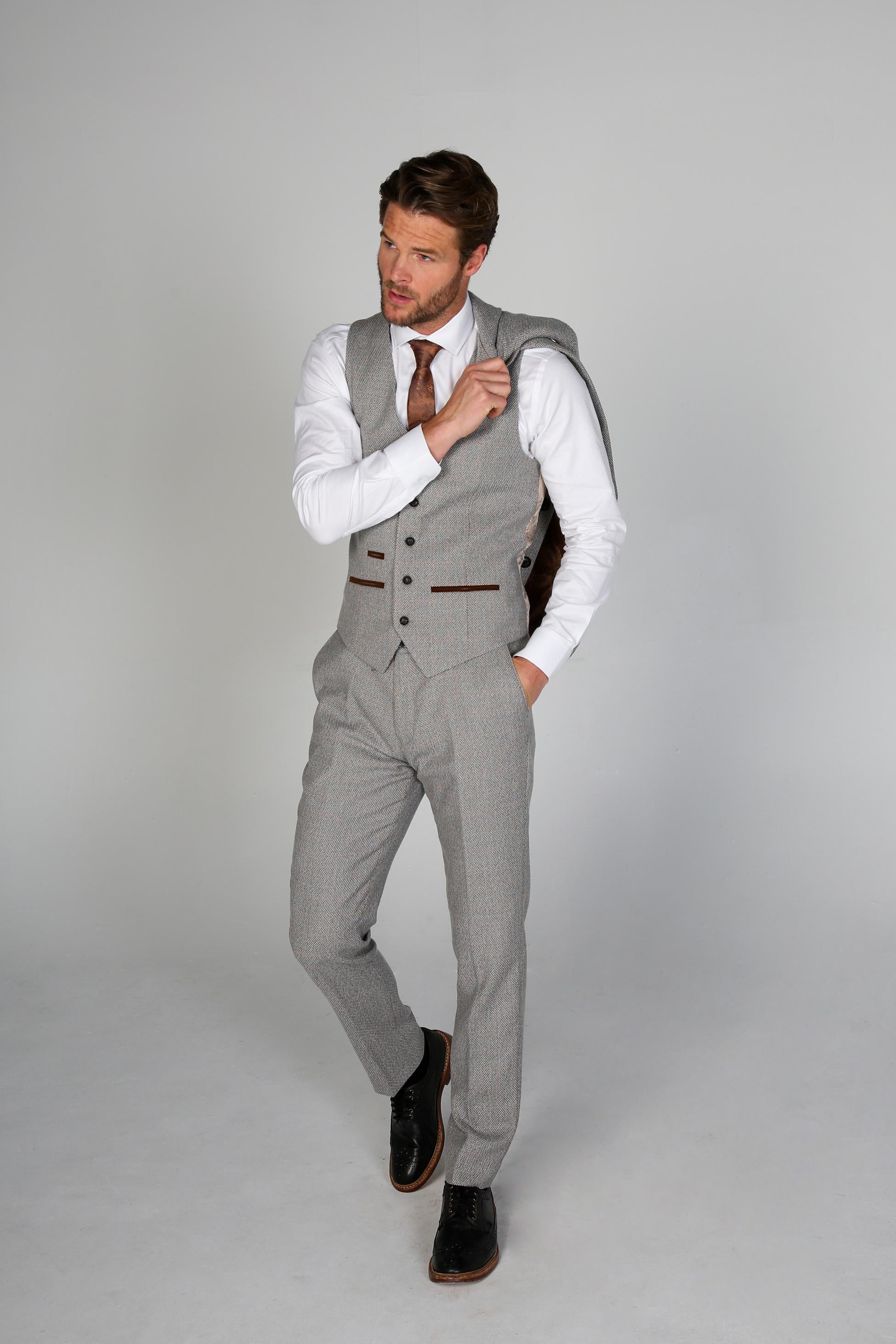Men's Tweed-Like Tailored Fit Formal Suit - RALPH - Cream