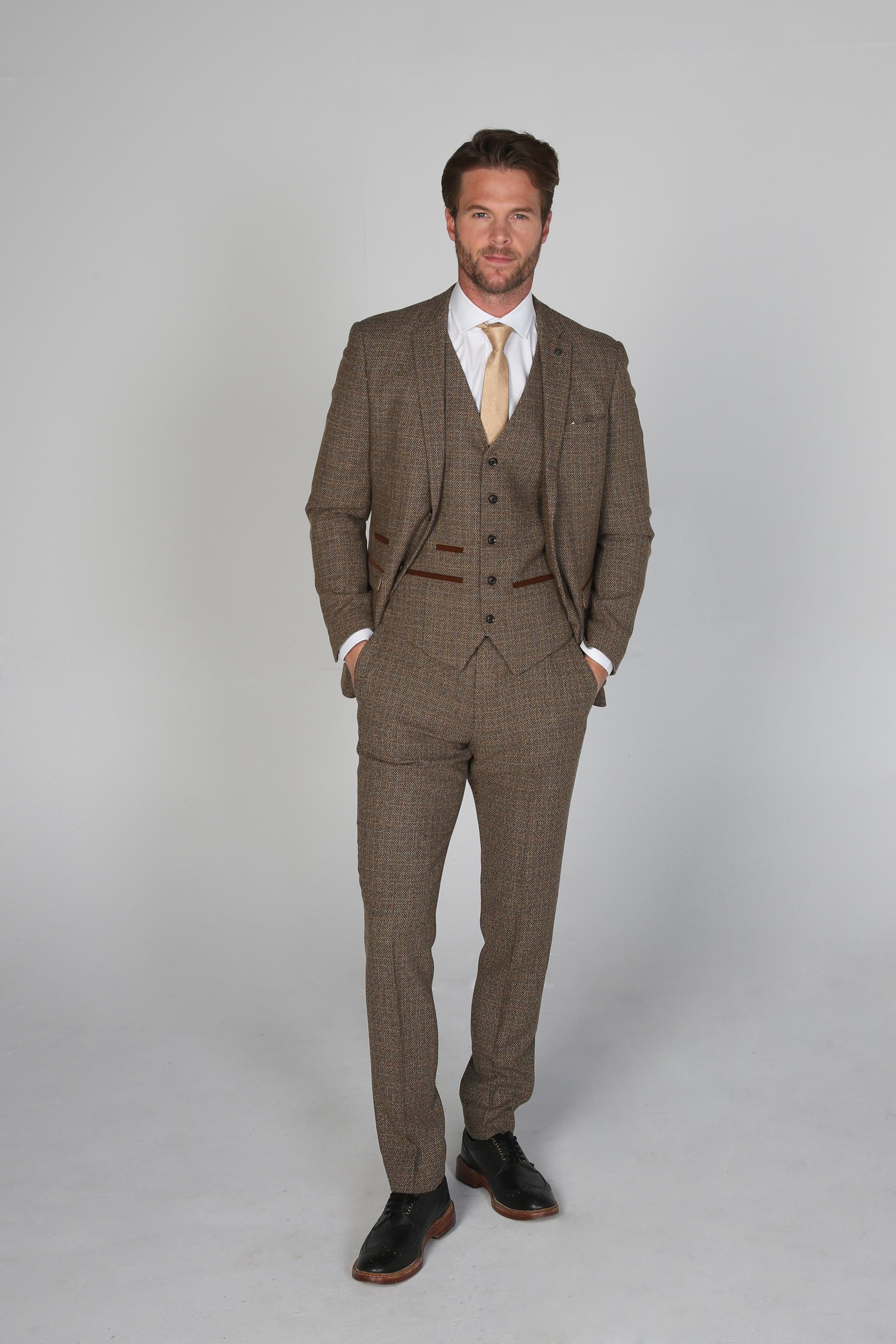 Men's Tweed-Like Tailored Fit Formal Suit - RALPH - Brown