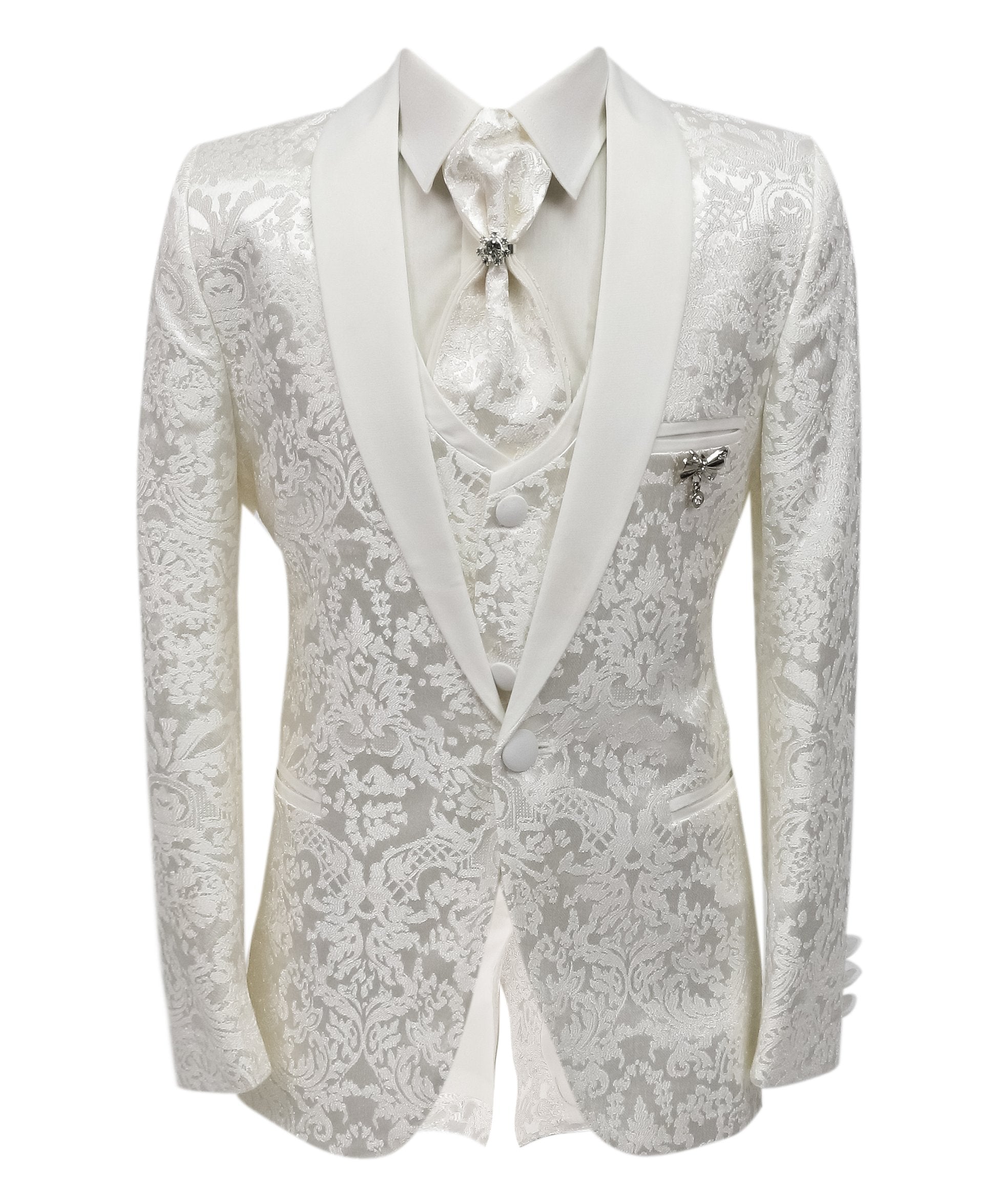 Boys 5-Piece Paisley Jacquard Communion Tuxedo Suit - Ivory