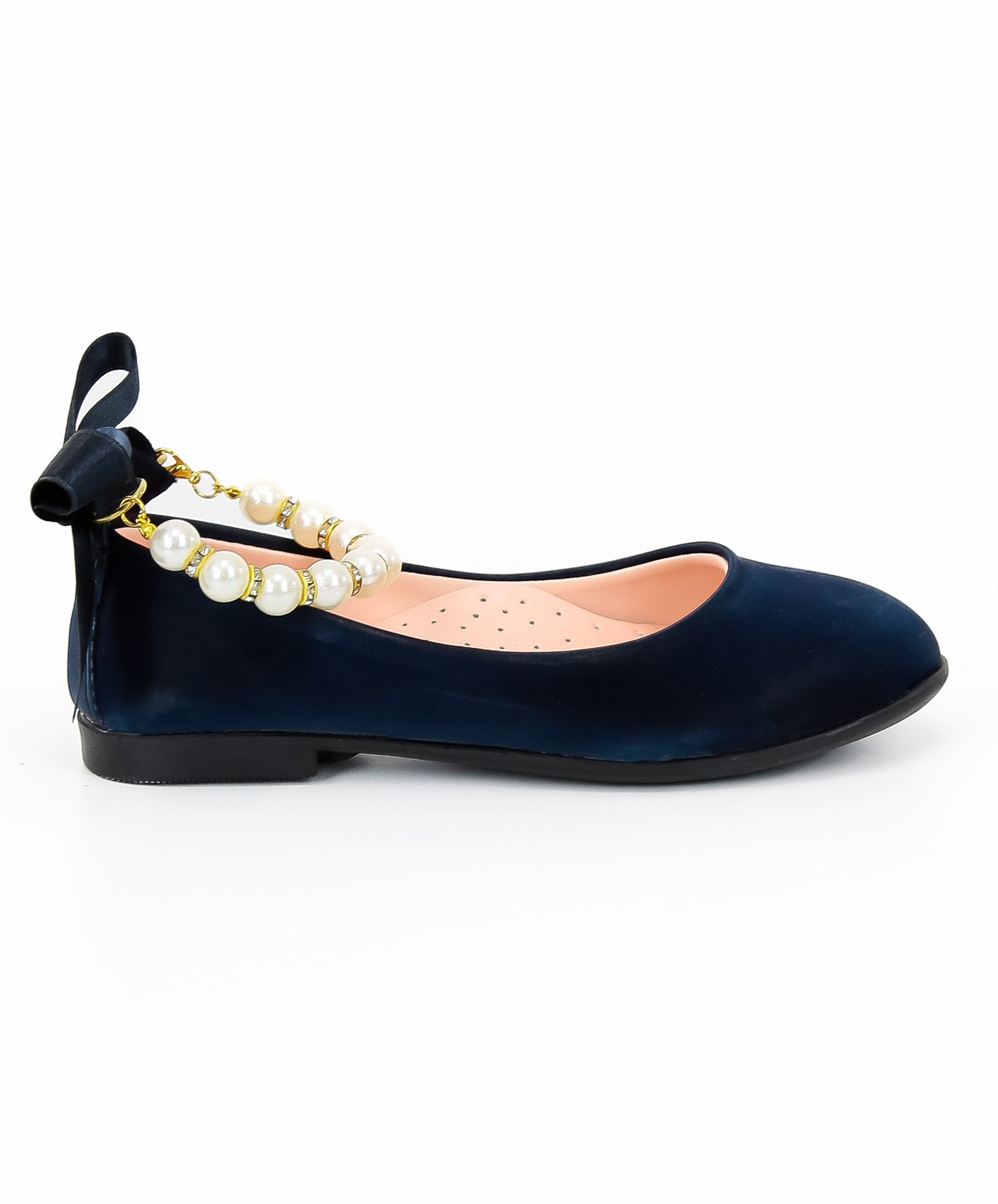 Girls Pearls Flat Mary Jane Shoes - ISABEL - Navy Blue