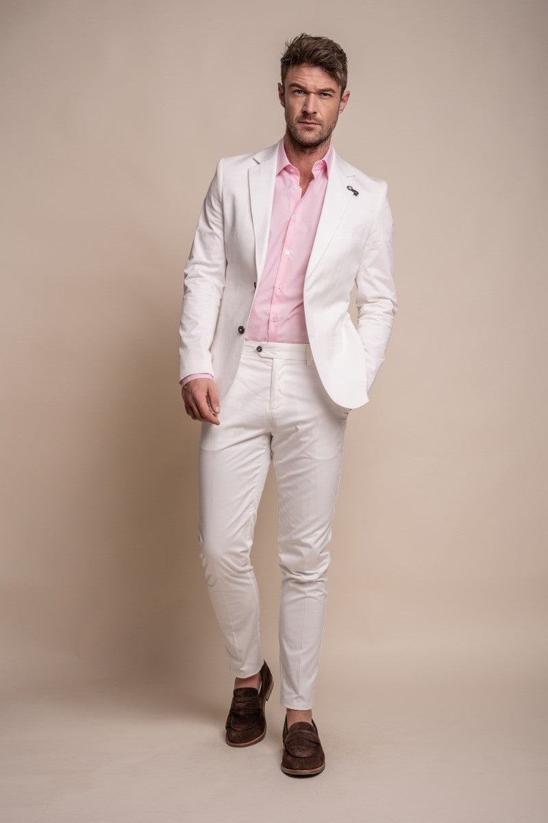Men's Cotton Slim Fit Formal Suit - MARIO - Ecru