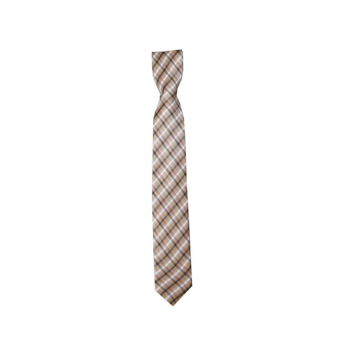 Boys Plaid Checkered Tie Brown and White