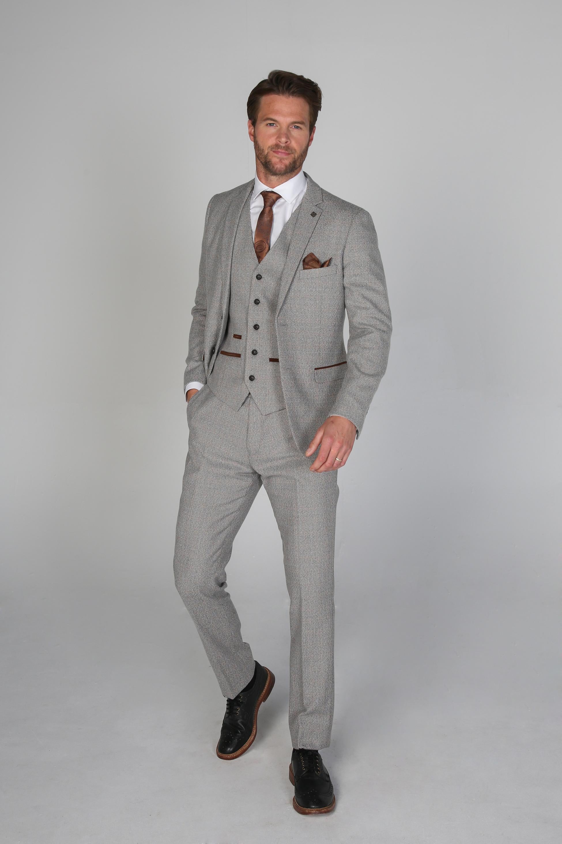 Men's Tweed-Like Tailored Fit Formal Suit - RALPH - Cream