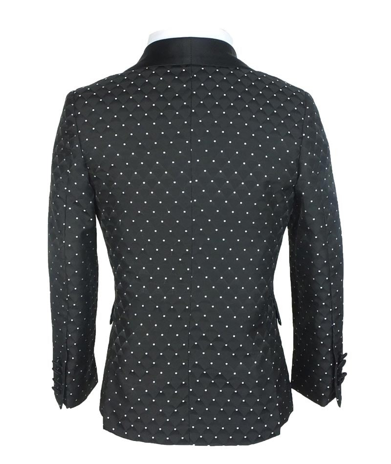 Boys Quilted Dotted Black Tuxedo Suit