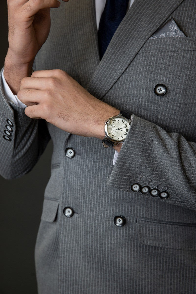 Men's Double Breasted Pinstripe Suit - JAYCE Grey