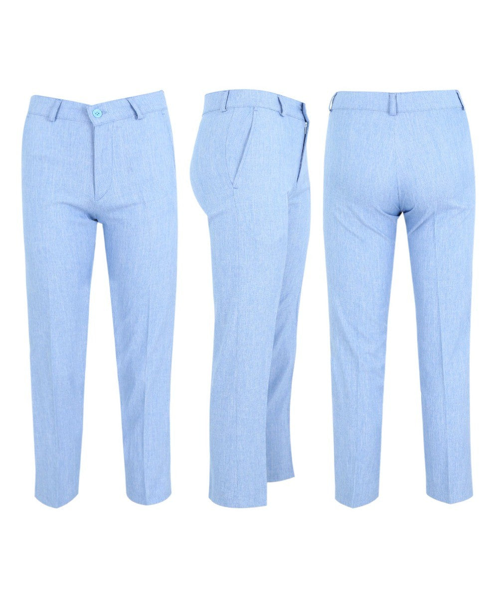 Baby Boys Cotton Linen Waistcoat Suit Set 3 Piece - Sky Blue