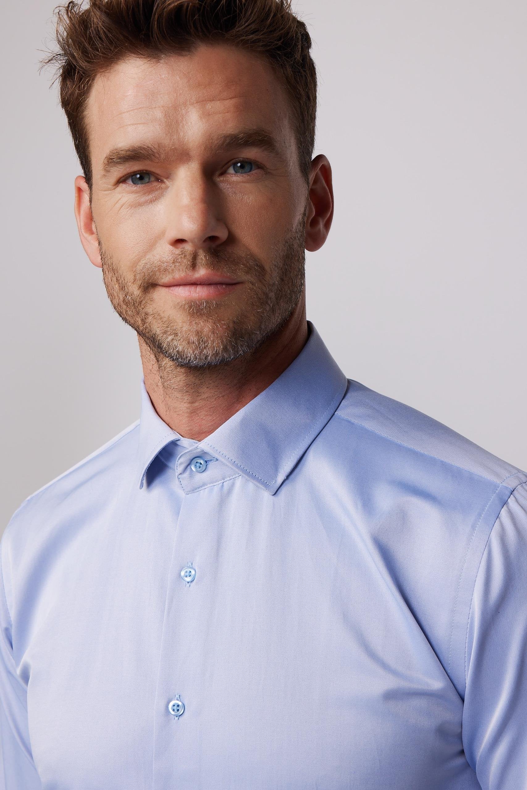 Men's Slim Fit Button-Down Cotton Blend Dress Shirt - Dimi Dotti - Indigo Blue