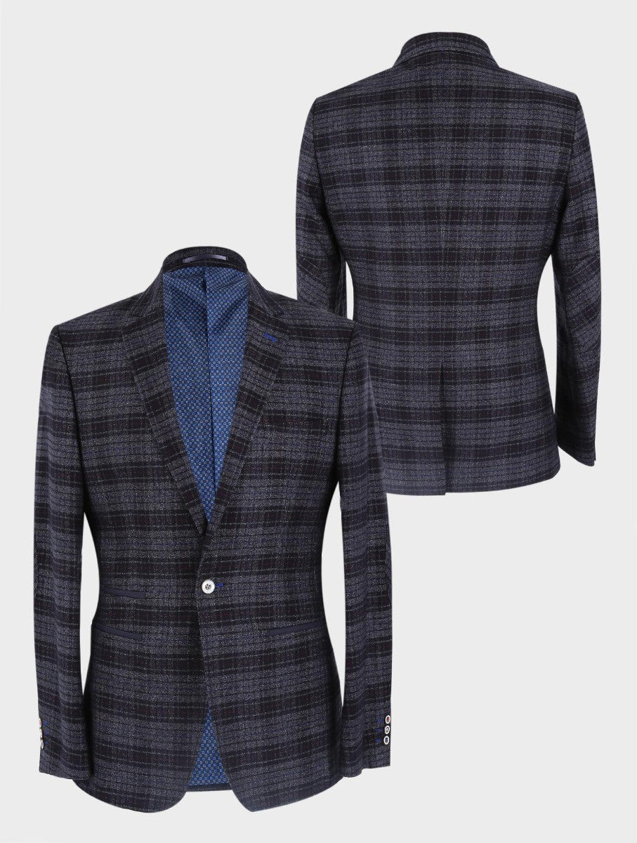 Men's Tweed Check Slim Fit Blazer - COSTELLO Black - Black