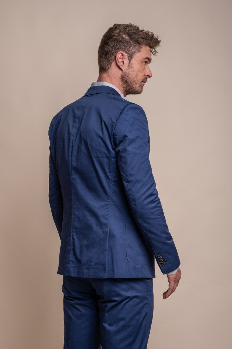 Men's Cotton Slim Fit Formal Suit Jacket - MARIO - Electric Blue