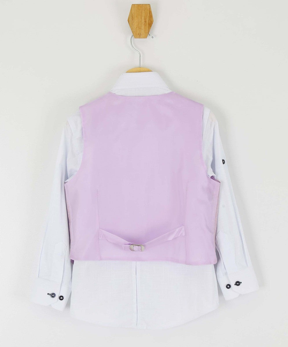 Boys Linen Single Breasted Waistcoat Suit Set - Lilac
