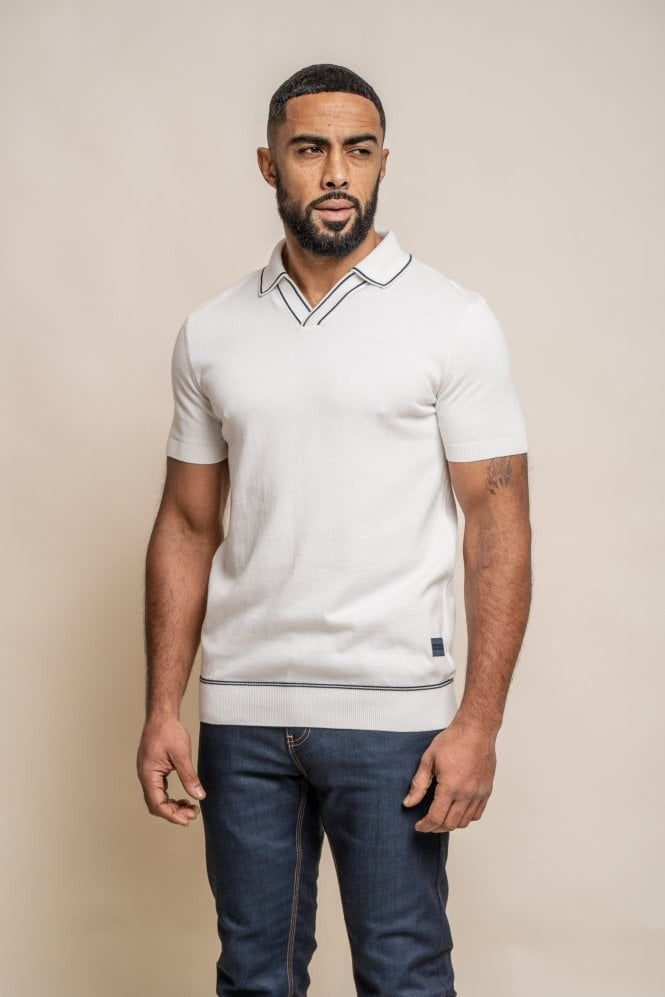 Men's Cotton Knitted Short Sleeve Polo Shirt - SEPPI - Ecru