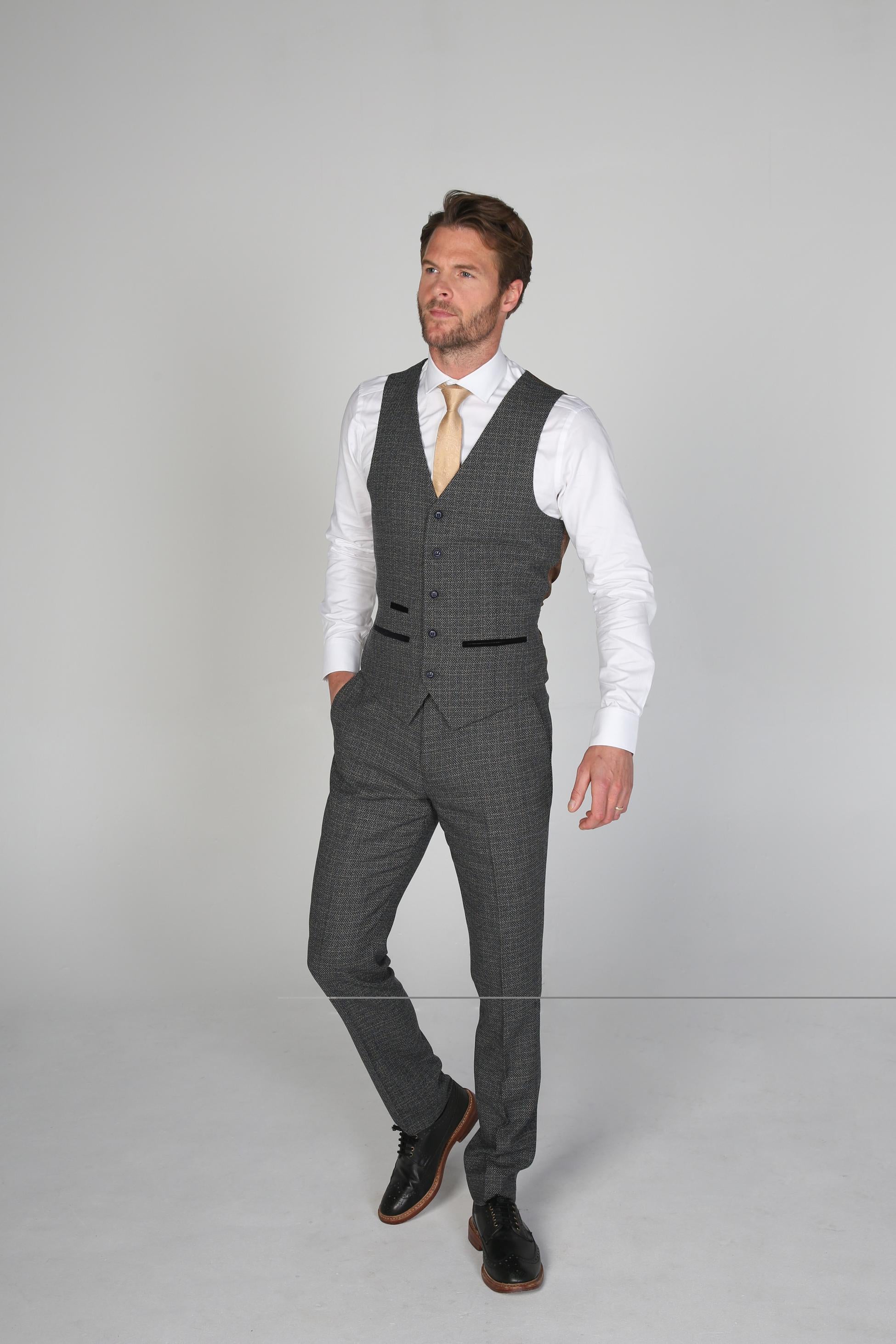 Men's Tweed-Like Tailored Fit Formal Suit - RALPH - Grey