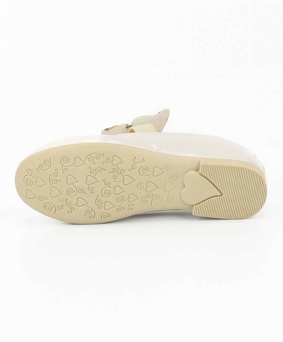 Girls Ballerina Butterfly Strap Flat Dress Shoes - Pearl White