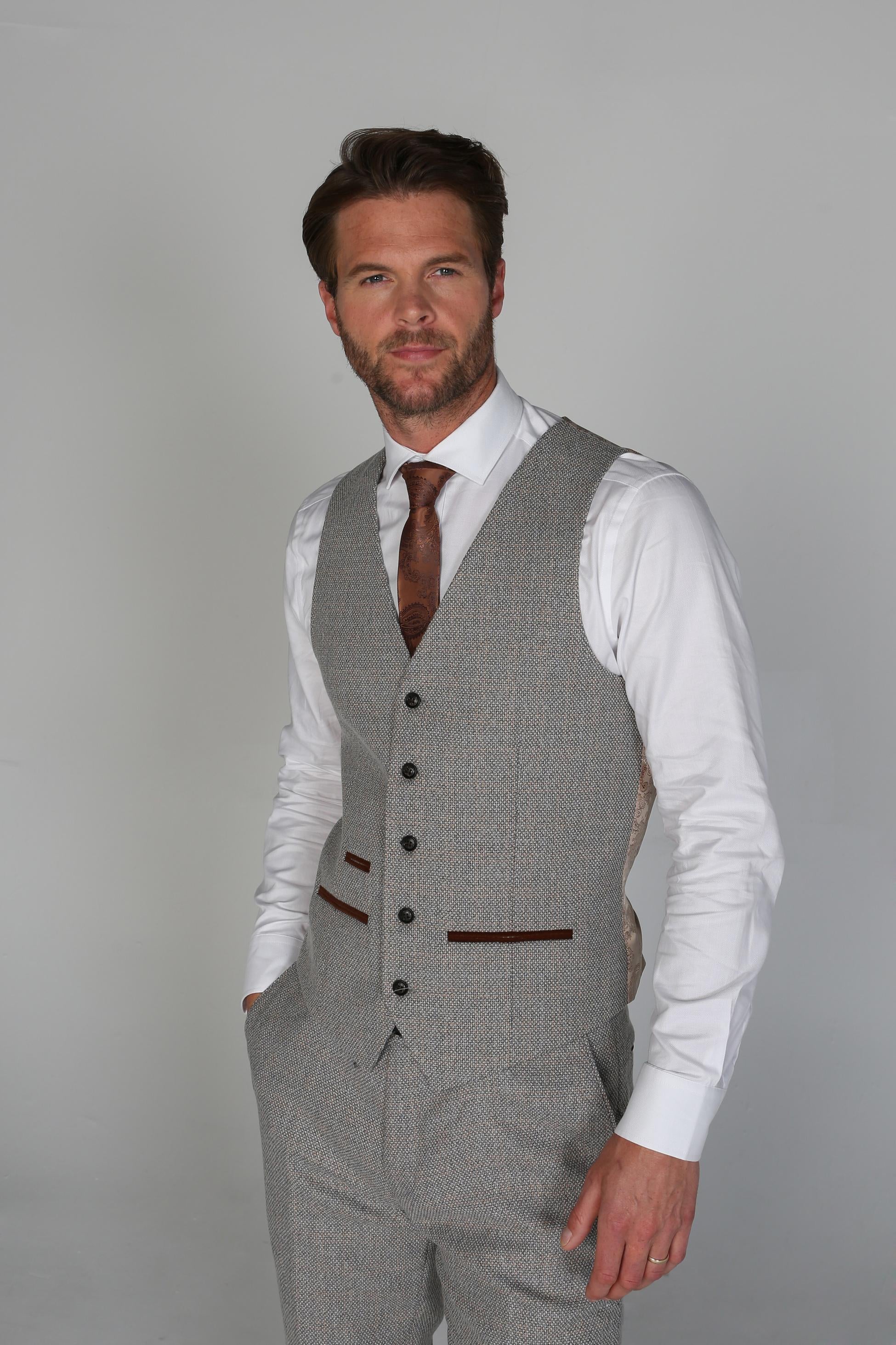 Men's Tweed-Like Tailored Fit Formal Suit - RALPH - Cream