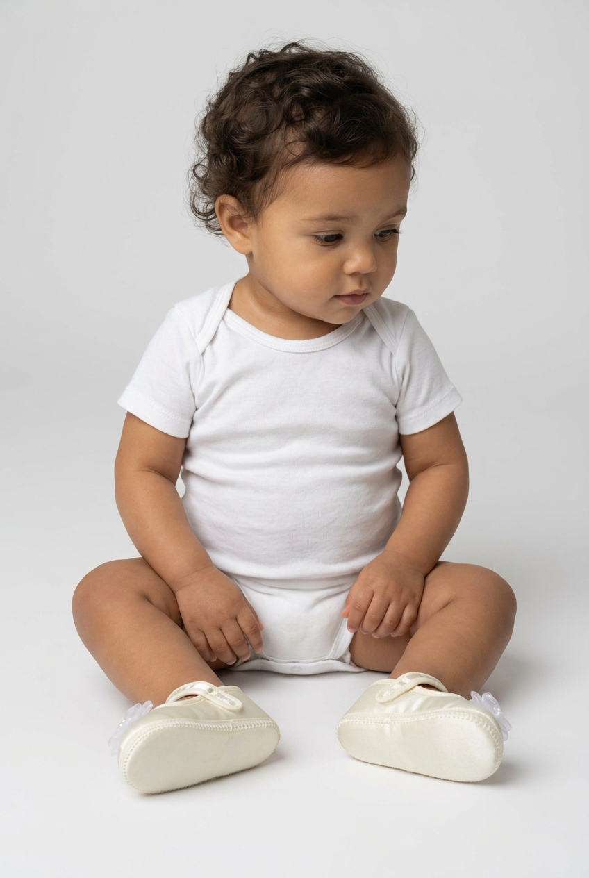 Baby Girls Satin Flower Pram Shoes - Ivory