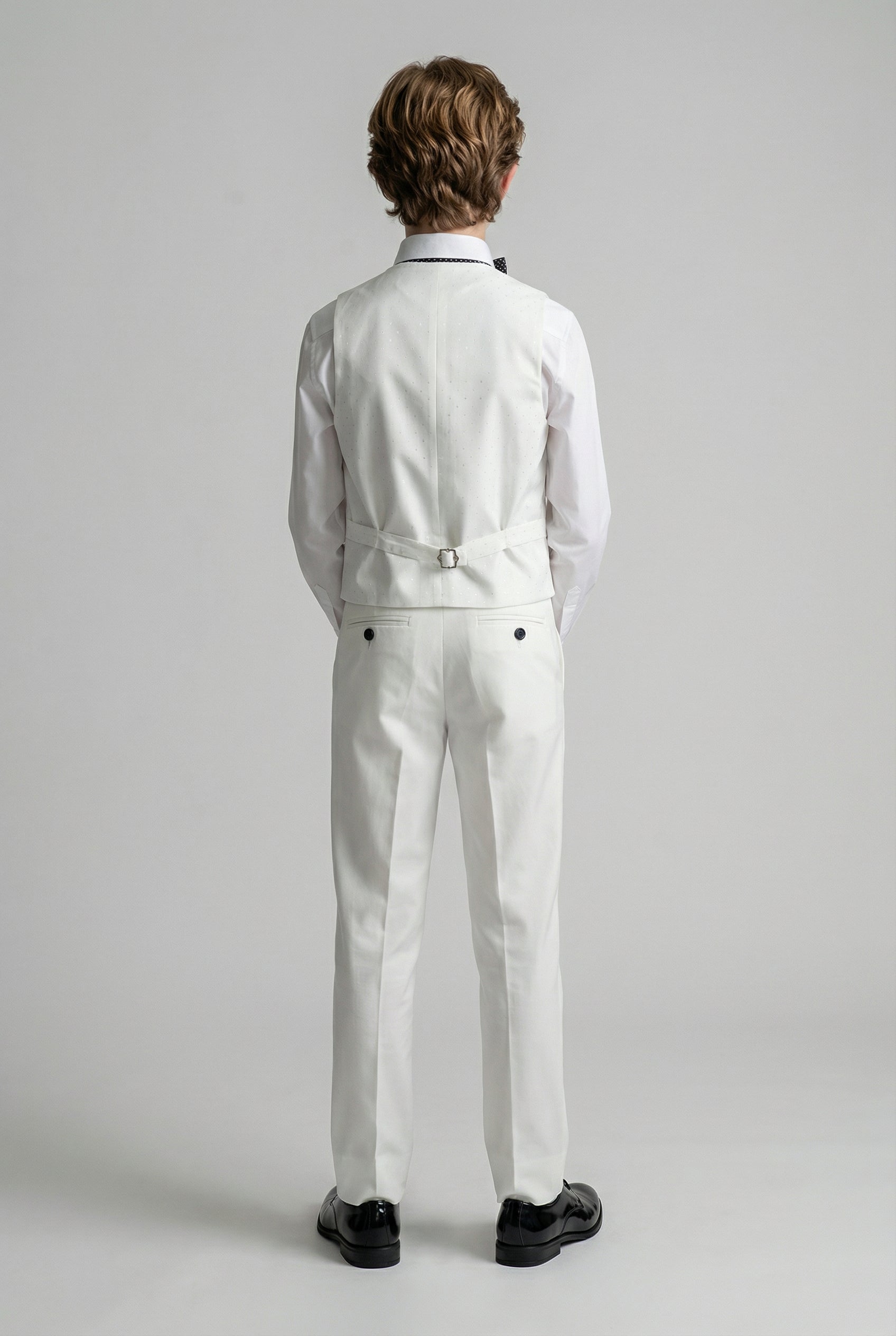 Boys Linen Suit with Elbow Patches - White