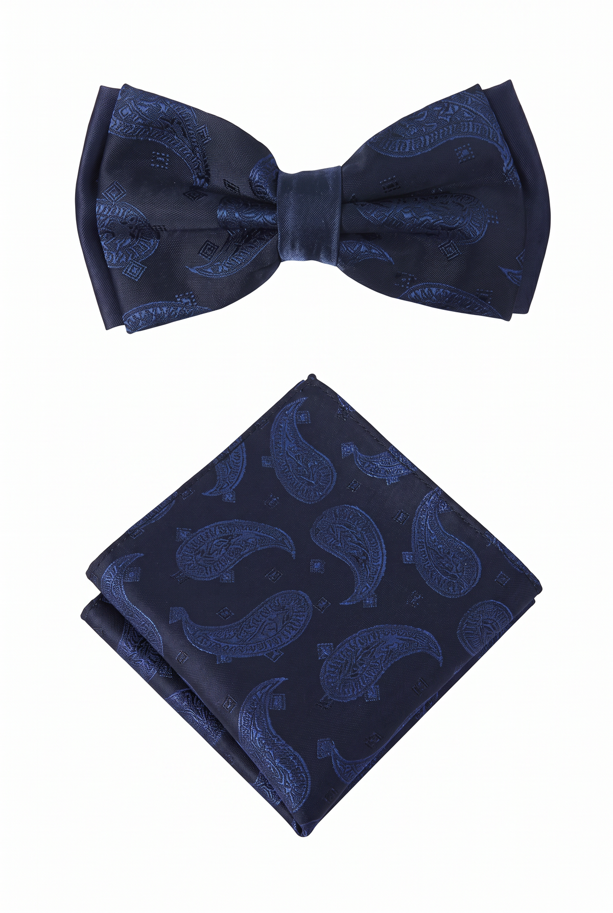 Boys & Men's Paisley Bow Tie or Bow Tie & Pocket Square Set - Navy Blue