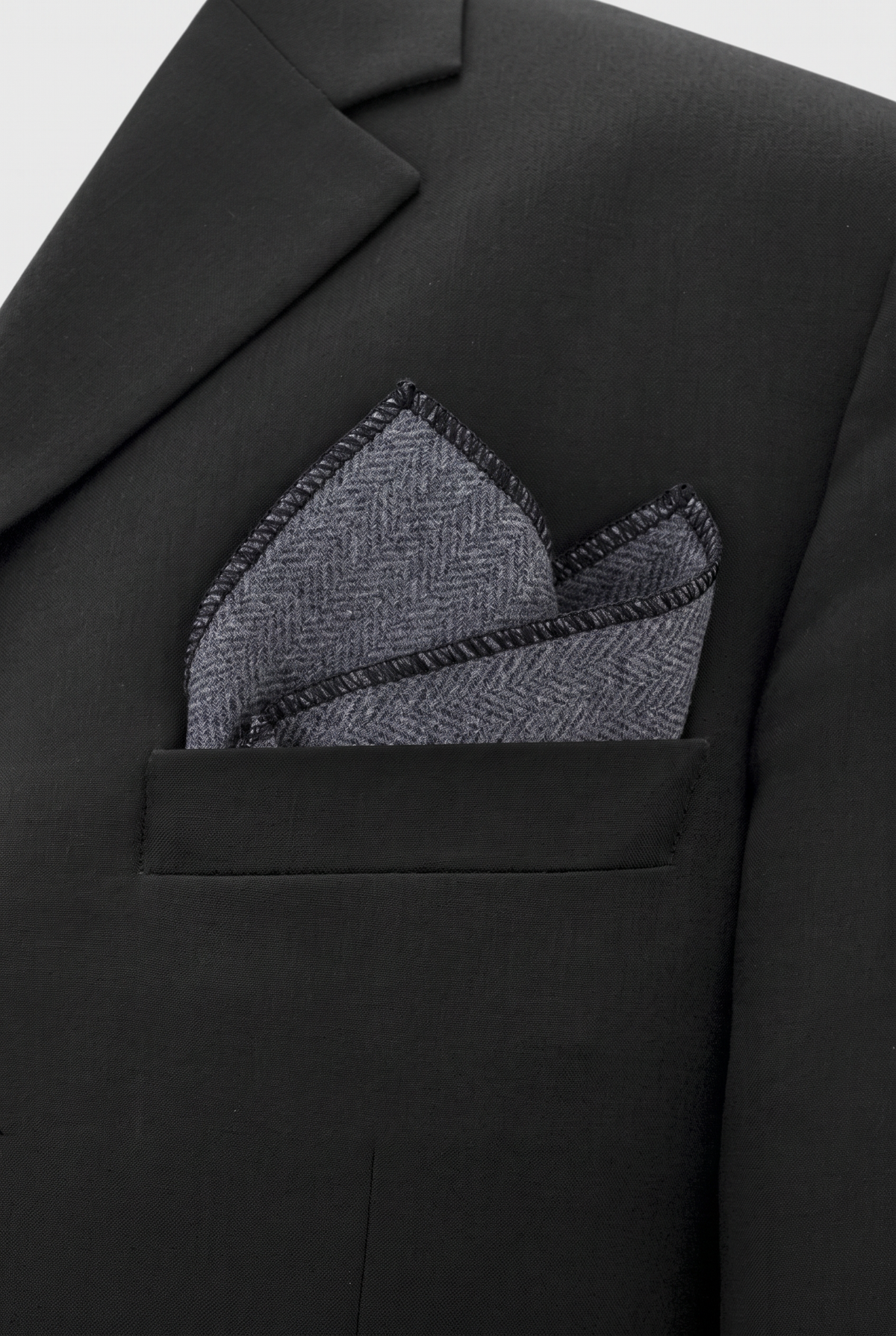 Boys & Men's Herringbone Tweed Pocket Handkerchief - Grey