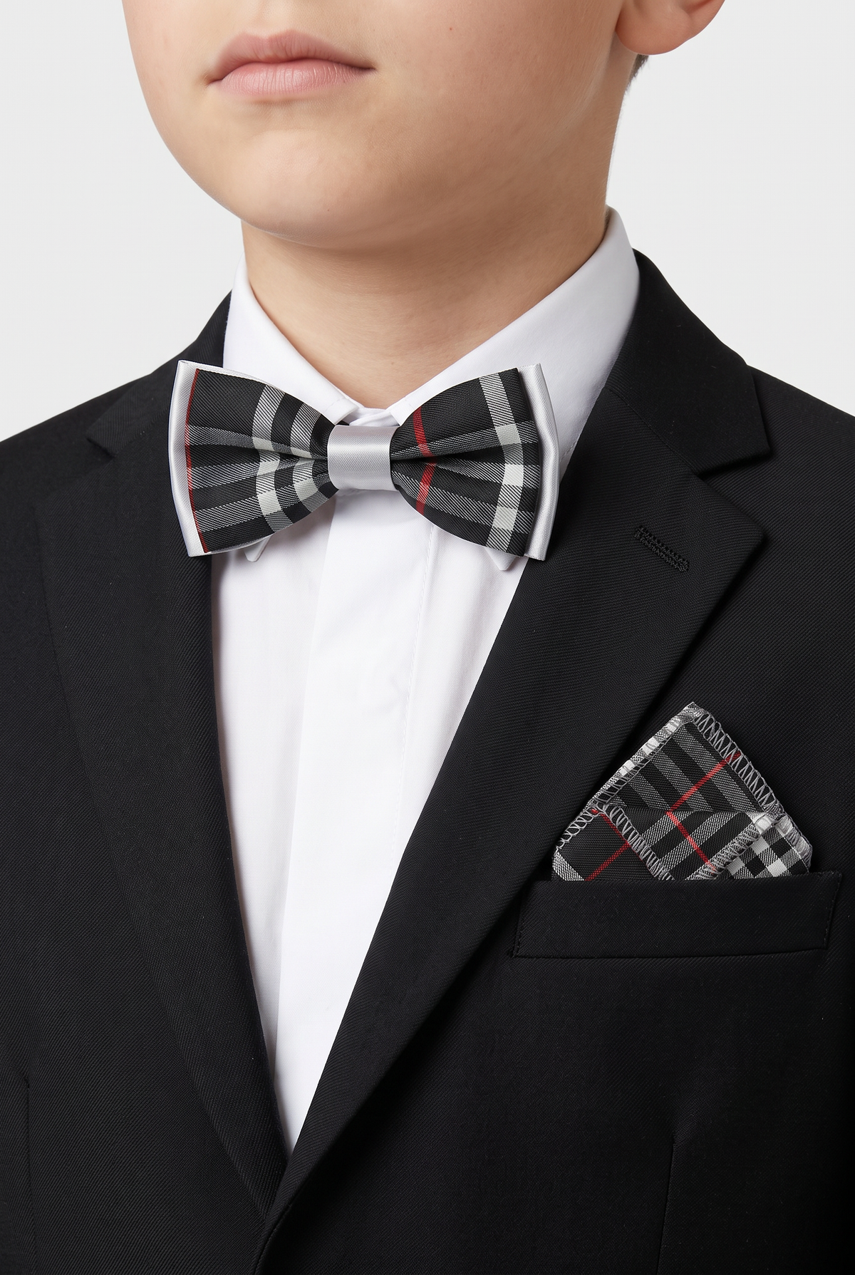Boys Check Bow Tie Burberry Style with Strap - Black - White