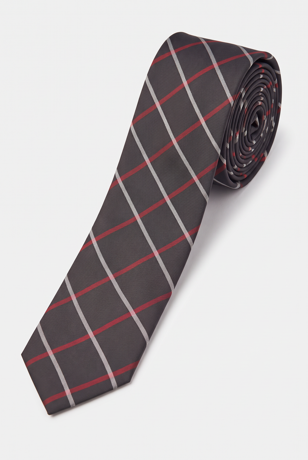 Boys Plaid Checkered Tie Black- Red