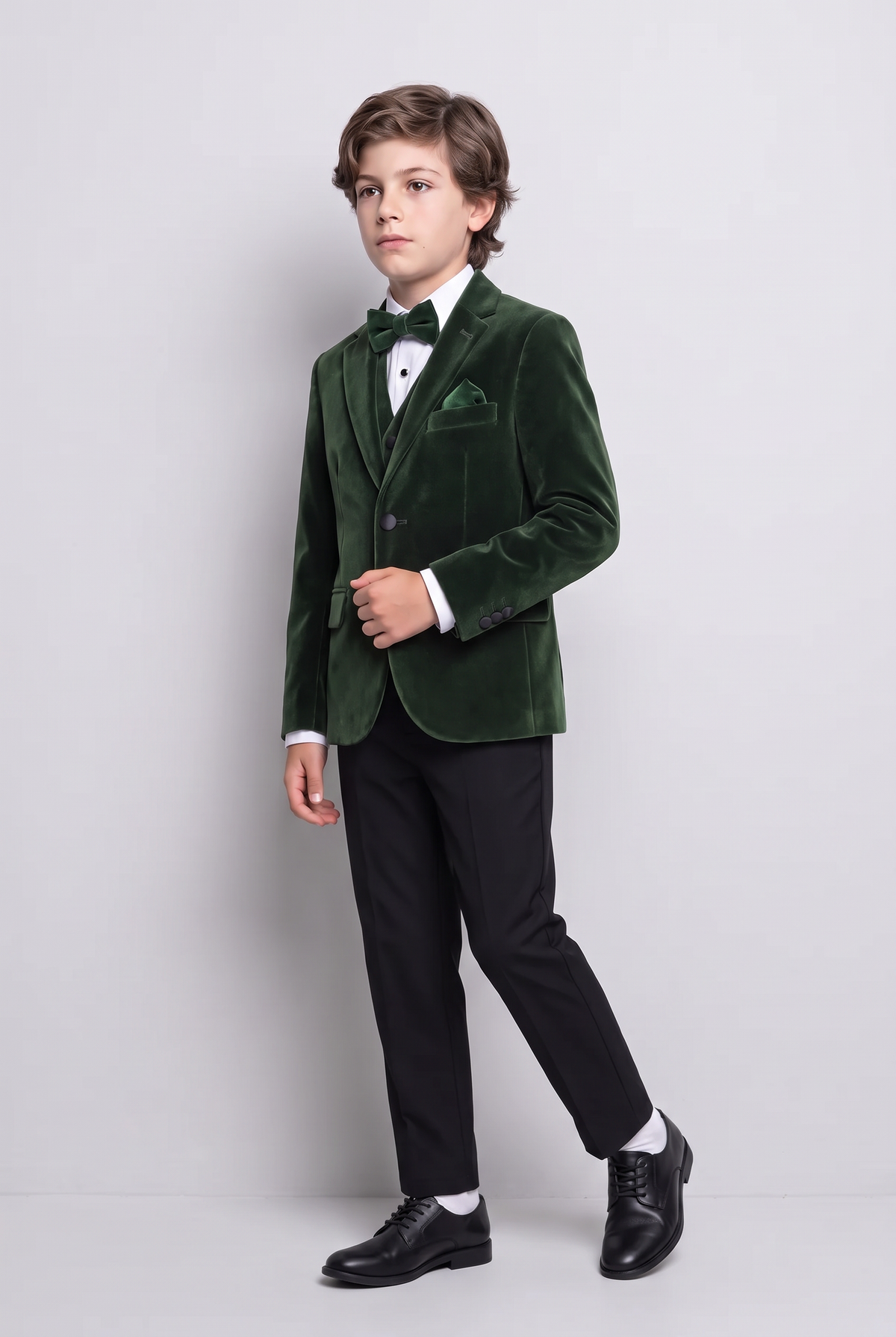 Boys Slim Fit Velvet Dinner Suit - 4-Piece & 5-Piece - SAVOY - Green