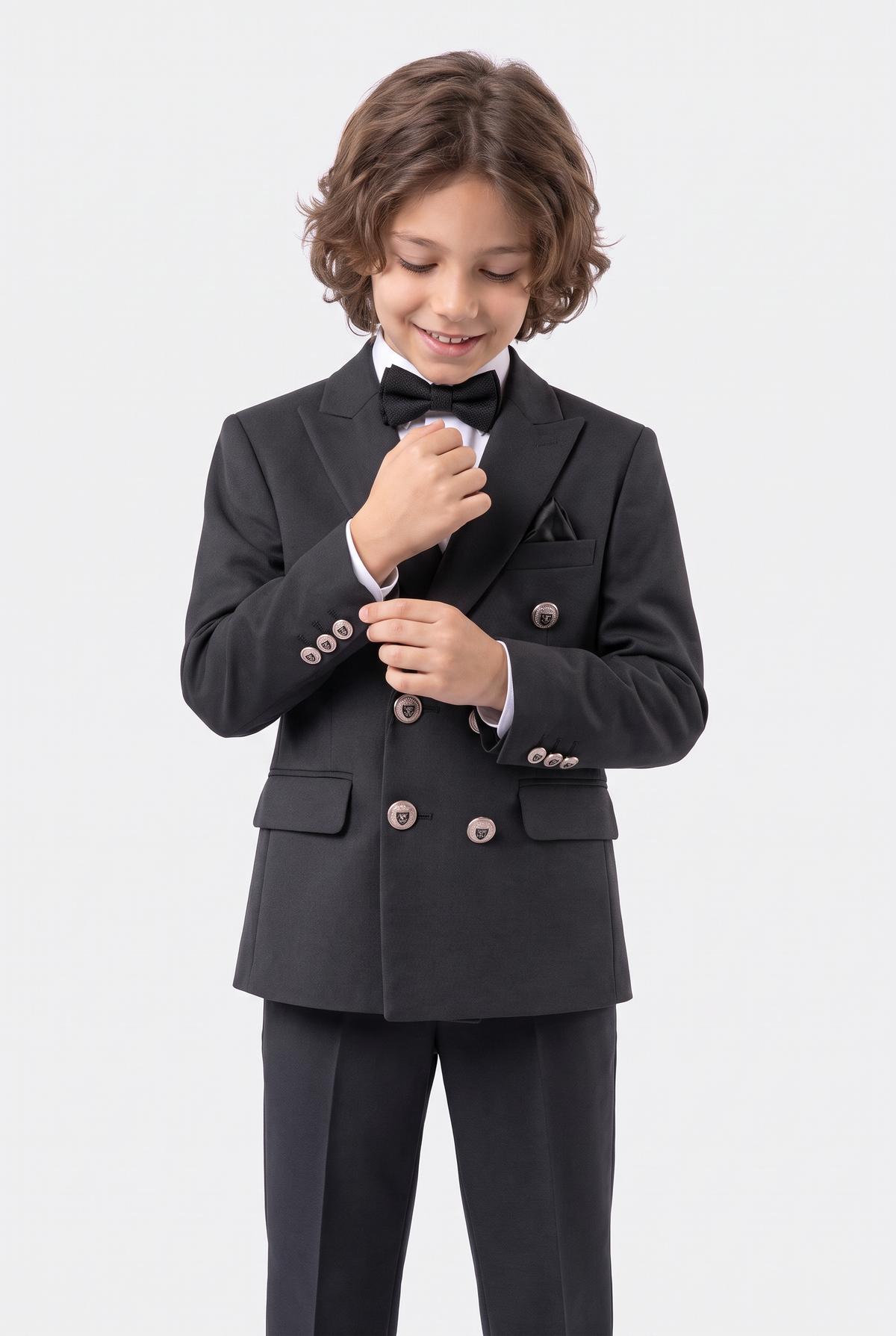 Boys’ 4-Piece Textured Double Breasted Formal Suit - Montero Black picture