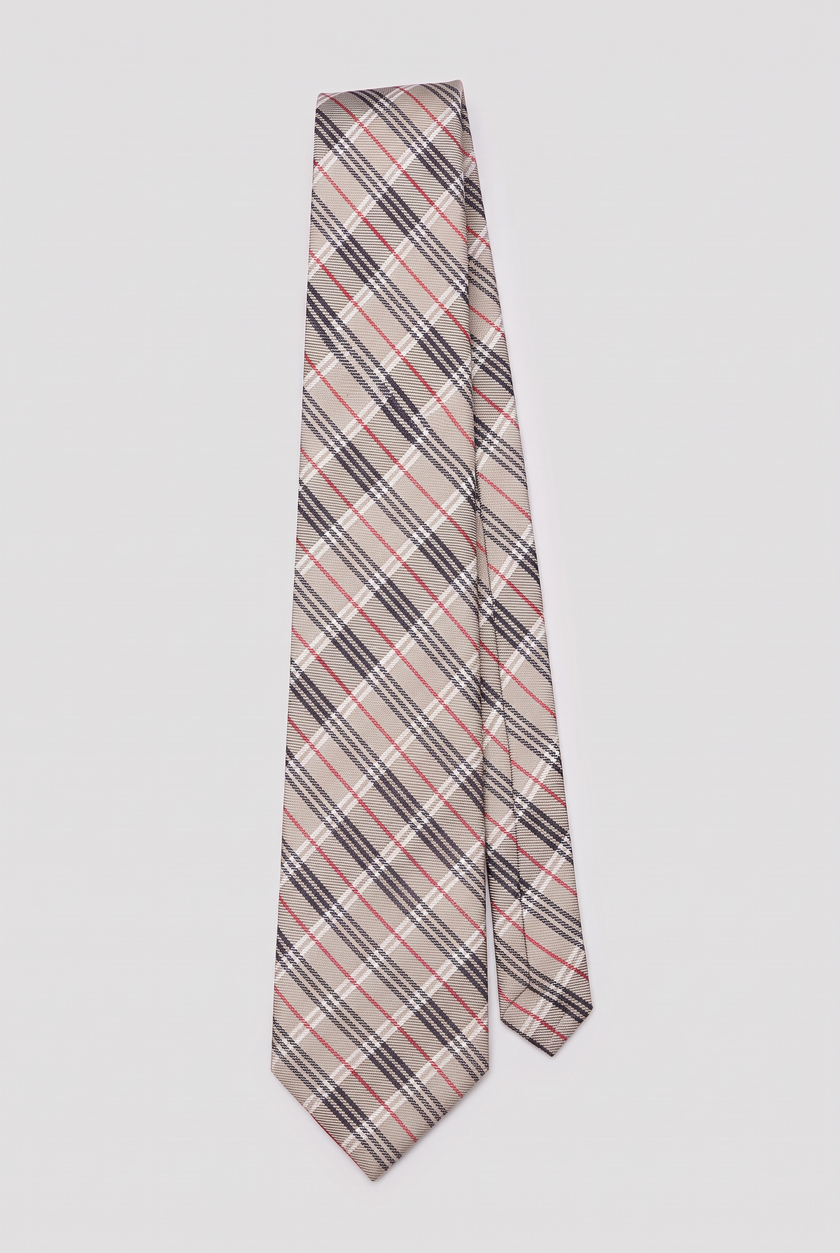 Boys Plaid Checkered Tie Beige - Red and Black