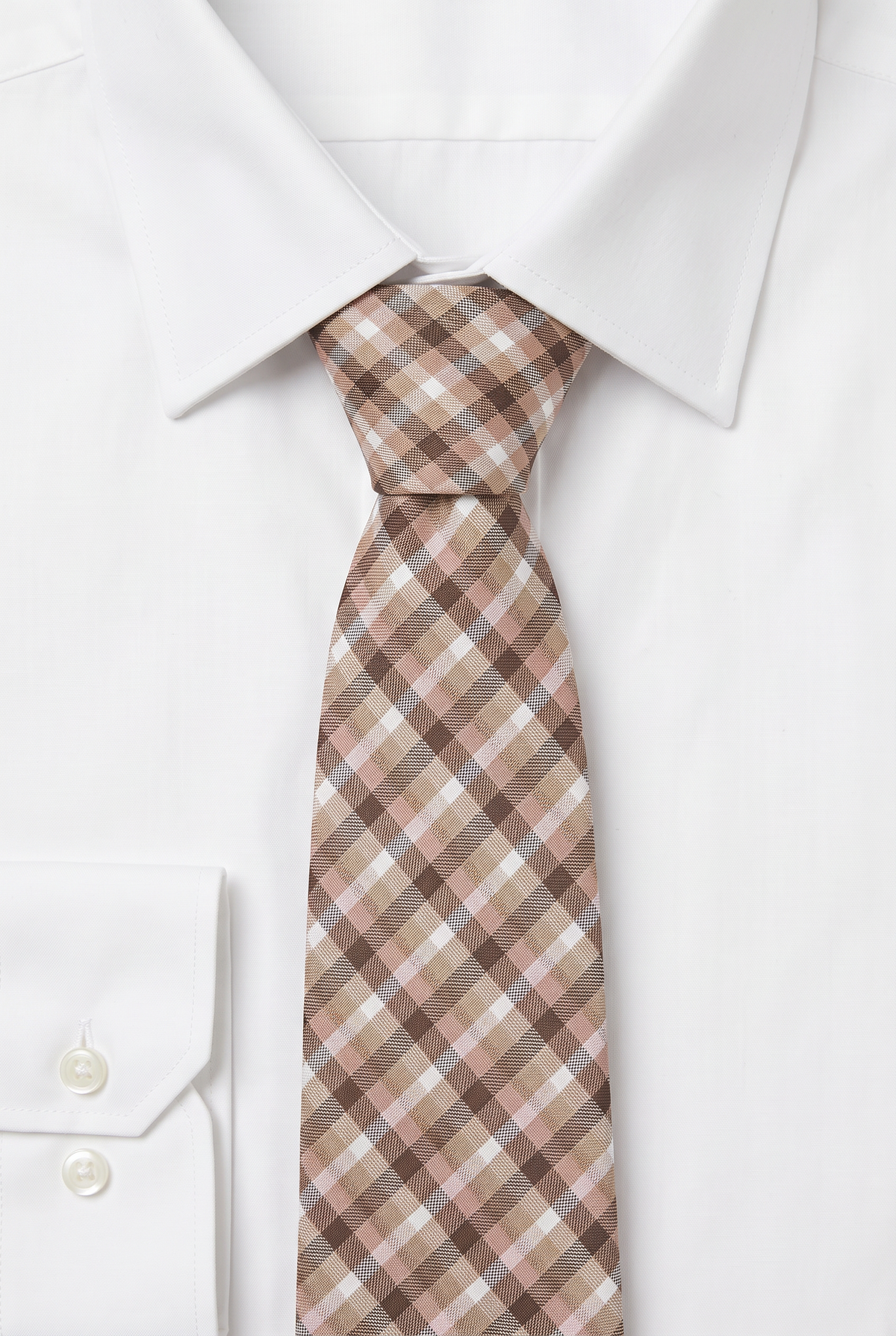 Boys Plaid Checkered Tie & Hankie Set Brown and White
